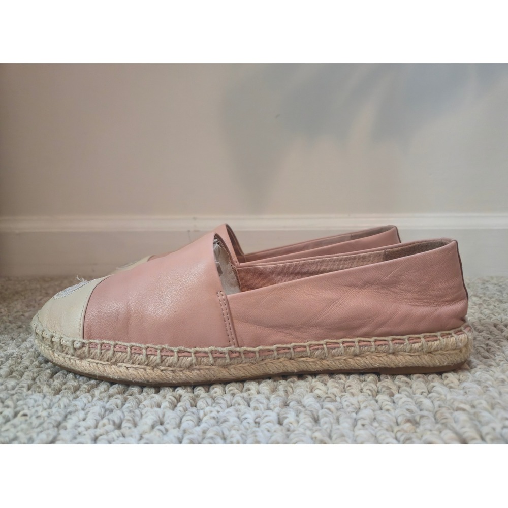 Tory Burch Women Leather Espadrille Flats Pink Cream Logo Cap Toe Slip On Size 6 - Picture 3 of 9